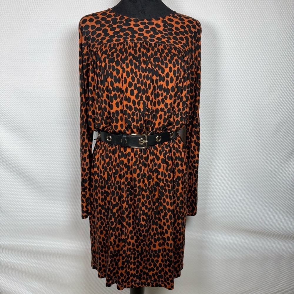 LOFT Black Orange Animal Print Dolman Long Sleeve Shift Dress Small NWT Knit